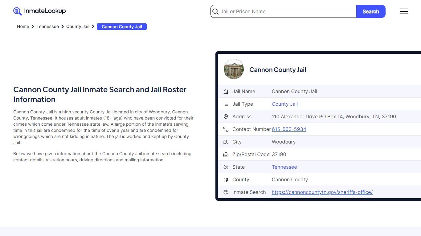 Cannon County Jail (TN) Inmate Search Tennessee - Inmate Lookup