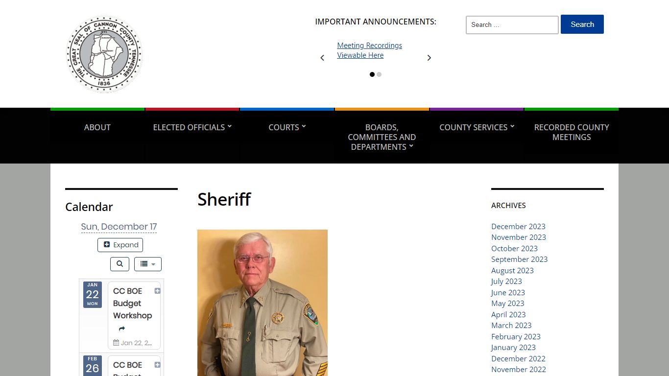 Sheriff – Cannon County, Tennessee